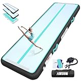 AWSUM Piccolo Tappetino Ginnastica Artistica Gonfiabile 300x100x10cm Tappetini Tappeto Ginnastica Artistica Gonfiabili con Pompa da Casa Palestra Allenamento Cheerleading 3 metri 10cm alto Verde Nero