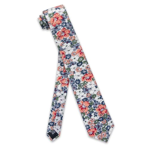 Image of YourTies Cotton Floral Tie for Men 2.5 inch Printed Skinny Necktie Pocket Square Tie Clip Set Flower Wedding Party Groom