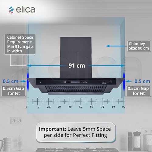 Image of Elica 90cm 1600 m3 /hr BLDC Filterless Autoclean Kitchen Chimney with FULL GRILL |15 Yrs Motor WARR |FLAT FL 900 MAX BLDC HAC LTW MS NERO | Black| 9 Speed Touch Control with RPM Display + Motion Sensor