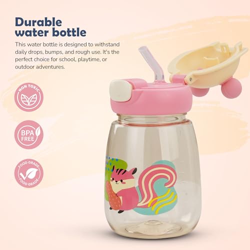 Image of BAYBEE SnowSip Baby Sipper Bottle with Straw for Kids | Spill Proof & BPA Free Safe Sipper 540ml | Cute Cartoon Design Smooth Sipping & Adjustable Strap | Drinking Water Bottle for School Kids (Pink)