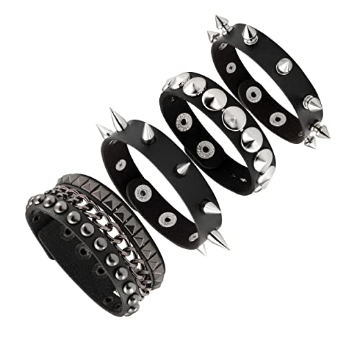 Manfnne Punk Leather Cuff Bracelet Gothic Leather Wristband Bangle With Metal Studded Rock Jewelry #TOP20
