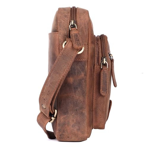 Image of Premium Genuine Leather Messenger Sling Bag for Men & Women - Multipurpose Crossbody Bag with Adjustable Strap & Multiple Pockets for Travel, Office, Work, College & Daily Use