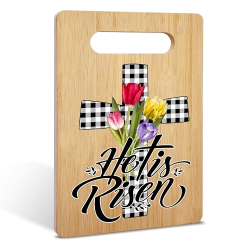 Easter Bamboo Cutting Board Gifts, Easter Gifts for Women Man, He Is Risen - Christian Charcuterie Board, Easter religion Housewarming Gifts, Holiday Home Kitchen Decorations Favor -43