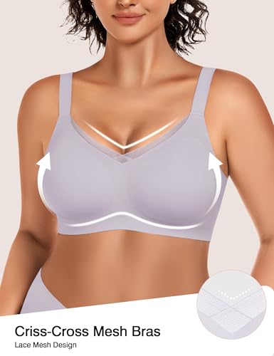 Image of VRVOCIE Wireless Bras for Women No Underwire Crossover V Mesh Seamless Supportive Bralettes Full Coverage Everyday Bra