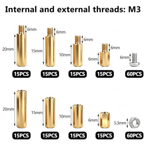 Image of 640PCS M3 Brass and Nylon Motherboard Standoffs Kit, Male Female Hex Spacer Standoff Screws Nuts Suitable for Circuit Board, PCB Board etc (Pack of 2)