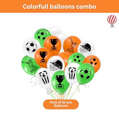 Image of HK balloons 30Pcs Green White Orange Printed Sport Balloons Item Sport Favor Theme Birthday Party Supplies for Classroom Home Club Decoration Balloons Rubber