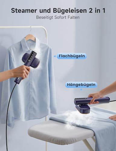 Sundu Dampfglätter, 1200W Steamer, Reisedampfglätter mit LED-Anzeige, Touch-Bedienung, Tragbarem Mini-Bügeleisen, 2.4 m langem Kabel, Reisebügeleisen Entfernt Falten durch Dampf Schnell und Effektiv