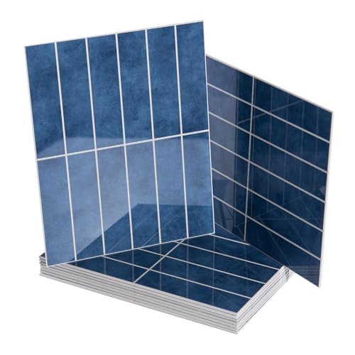 Art3d 10-Sheet Faux Marble Peel and Stick Backsplash Tile for Kitchen Wall Bathroom Countertops, 29x23 CM Stick-on Glazed-Ceramic Finish Resist to Water, Heat and Scratches, Blue