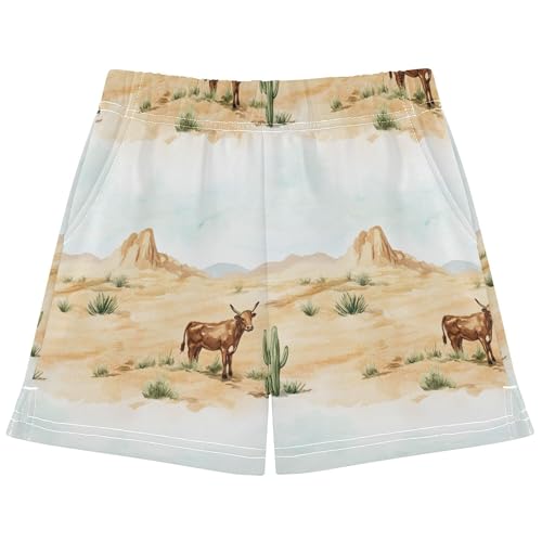 Shorts for Girls Comfy Shorts for Kids for Dance L Western Cowboy Cow Cactus Vast Desert