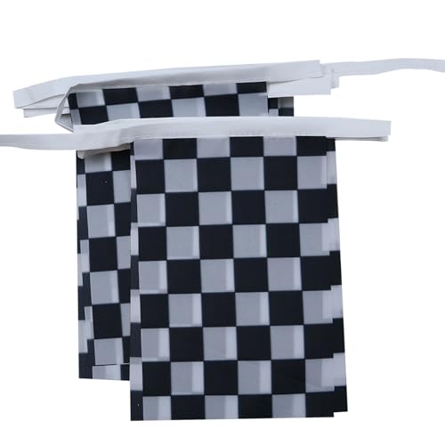Image of AZ FLAG Checkered Black and white 6 meters BUNTING Flag 20 flags 9'' x 6'' - Car race STRING flags 15 x 21 cm