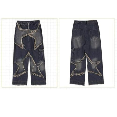 LAFOURAM Petite Jeans for Women 5 FT Short Wide Leg Baggy Goth Star Patchwork Cargo Denim Pants4
