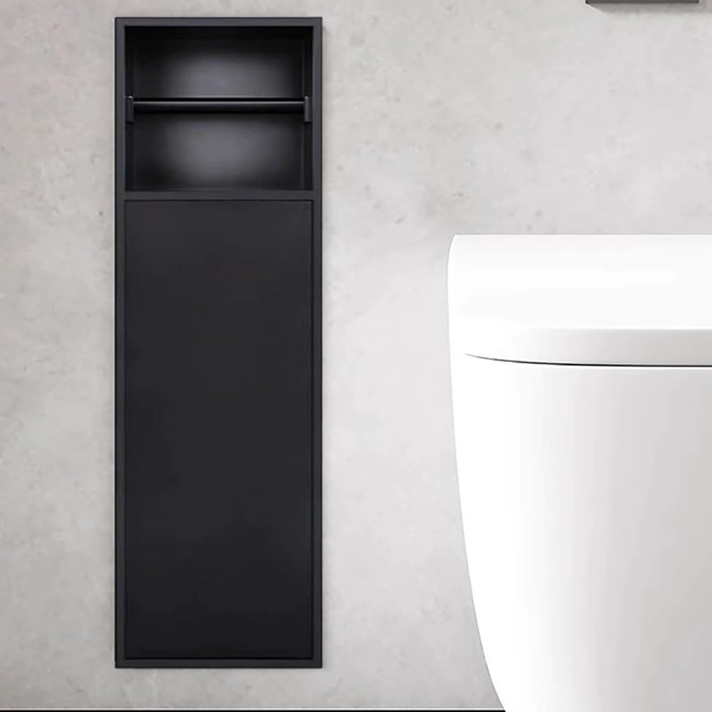 LCANALLYMS Recessed toilet paper holder, 304 Stainless Steel Bathroom Toilet Paper Holder Brush Storage Multicolor 60cm 80cm(Black 60cm)