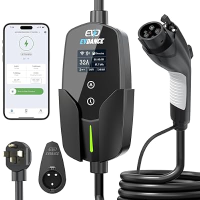 EVDANCE Level 2 EV Charger, 32A 7.68kW Portable Electric Vehicle Charging Station, 25FT Cable, APP Control, Delay Time & Adjustable Current, Fast Home EV Charger Compatible with All J1772 EVs