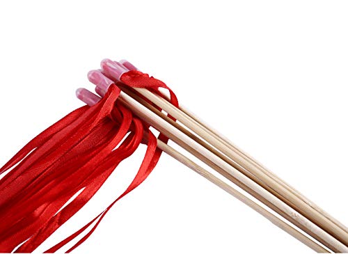 100Pcs Ribbon Stick Wands Wedding Streamers With Silk Fairy Stick Wand For Wedding Party Baby Shower Send Off Party Activities Holiday Celebration Favors (Red-100Pcs) #TOP1