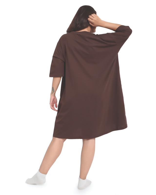 Image of LAMA STORE Women's Printed Oversized T-Shirt Dress, Cotton, 3 /4 Sleeve Length, Casual Loose Fit, Comfort Wear Extra Comfy Oversized Printed Pocket T-Shirt Dress