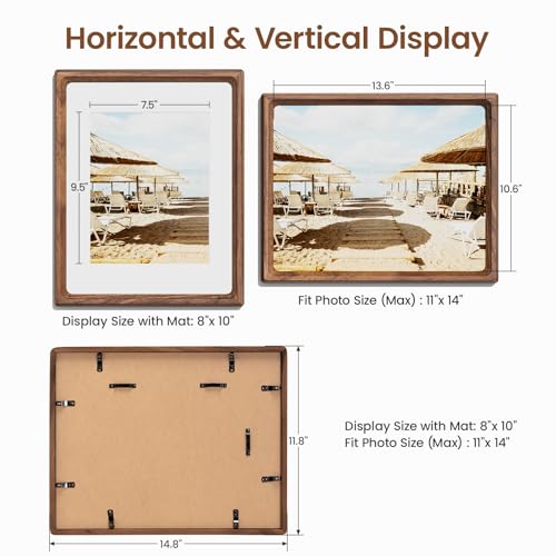 11x14 Picture Frame, Walnut Wooden Picture Frames for Wall Matted 8x10 - Image 3
