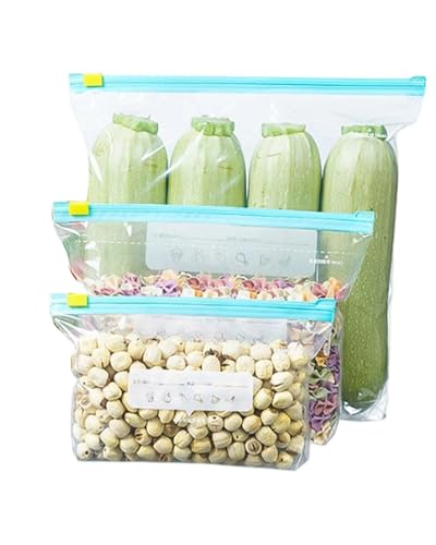 Fonyiunce 45 Pezzi Sacchetti Freezer Riutilizzabili, Senza BPA, Sacchetti Congelatore Zip Grandi Medi e Ppiccoli, con Fondo Espandibile, per Conservare,Congelatore,Salva Freschezza