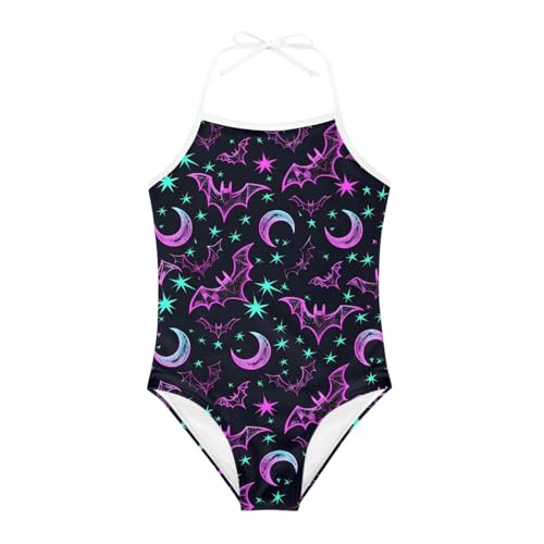Image of KiuLoam Orange Pink Tropical Leaf Girls One Piece Swimsuit Quick Dry Beach Swim Bathing Suit for 3-8 Years Little Girls