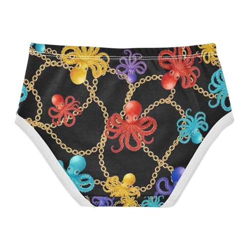 Colorful Octopuses Black Toddler Girl Underwear, Underwear for Girls, 2T–8 Years2