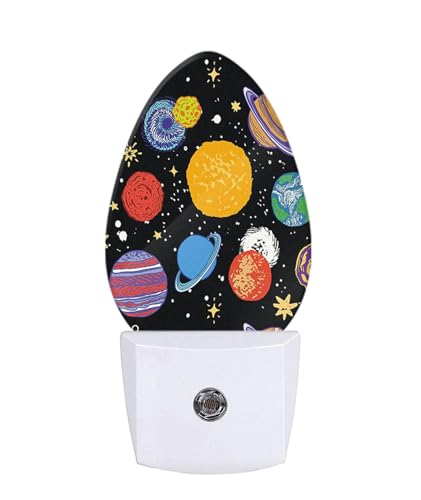 Image of Planets Night Light Solar System Universe Space Sun Earth Stars Moon Mars Jupiter Plug-in Nightlight Energy Saving 0.5W LED Lighting for Boys Girls Men Women