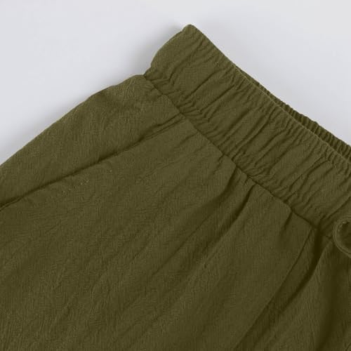 Men's Cotton Linen Drawstring Pants Elastic Waist Casual Summer Beach Pants w/Pockets4