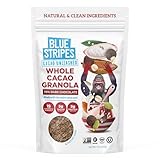 Blue Stripes Whole Cacao Granola - Gluten Free 70% Dark Chocolate Granola for Cereal, Oatmeal, Yogurt, 5g Protein Per Serving, Source of Fiber, Vegan, Low Sugar - Dark Chocolate, 8 oz Bag