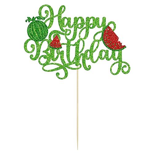1 Pack Happy Birthday Cake Topper Glitter Watermelon Cupcake Pick Baby Shower Watermelon Fruit Kids Birthday Party Cupcake Decoration Supplies