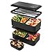 Produktbild Umami Lunchbox Erwachsene, Auslaufsichere Bento Box mit Fächern und 4 Bestecke, Brotdose Erwachsene, Salatbehälter to-Go, Lunch Box für Picknick/Büro, Mattschwarz, 1200 ml