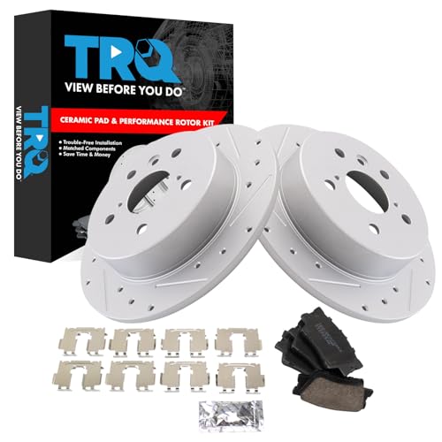 Image of TRQ Performance Rear Brake Pad and Rotor Set Ceramic G Coated Compatible with 2018-2023 Toyota Camry