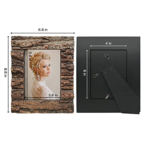 Ikeree 4X6 Rustic Wood Picture Frame With Real Bark，Solid Wood High Definition Glass,Tabletop Or Wall Mounting For Farmhouse Decor. #TOP1