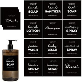 36 PCS Waterproof Label for Bottles, Minimalist Farmhouse Hand Soap Dispenser Label Stickers for Bathroom, Kitchen, Dish, Lotion Dispenser, Shampoo, Conditioner, 2.75 x 2.83 Inch (black)
