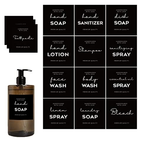 36 PCS Waterproof Label for Bottles, Minimalist Farmhouse Hand Soap Dispenser Label Stickers for Bathroom, Kitchen, Dish, Lotion Dispenser, Shampoo, Conditioner, 2.75 x 2.83 Inch (black) Cover