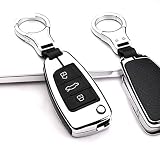 HEZHOUJI, Autoschlüssel Hülle, Leder aus Zinklegierung, Auto-Fernbedienung Schlüsselanhänger, für Audi A3 8L 8P A4 B6 B7 B8 A6 C5 C6 4F RS3 Q3 Q7 TT, Silber Schwarz