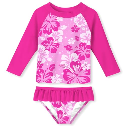 Image of UNIFACO Toddler Girls Swimsuit Rashguard Set Summer Beach Breathable Tankini with UPF 50+ Sun Protection 2-8T