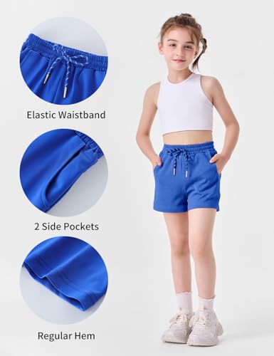 Girls Athletic Shorts, 3 Pack Casual Soft Girls Running Soccer Dry-Fit Shorts with Pockets for Kids Teens, 4-16Y3