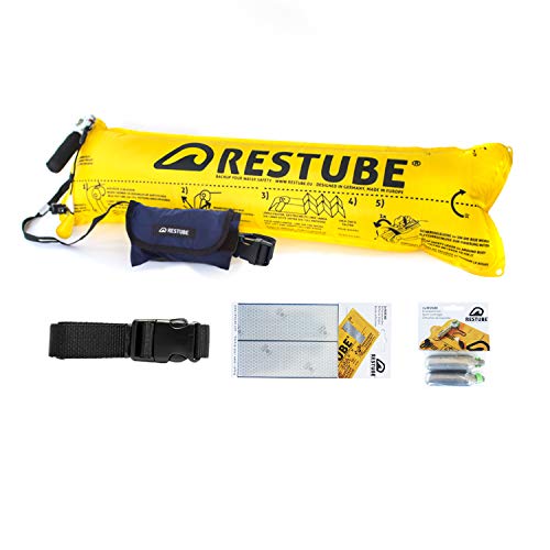 Restube BASIC Kit de Iniciación con Boya de Natación | Incluye Cinturón Flotador Salvavidas de Inflado Rápido, 2 Cartuchos de Gas CO2 y Cinta Reflectante Impermeable Cover
