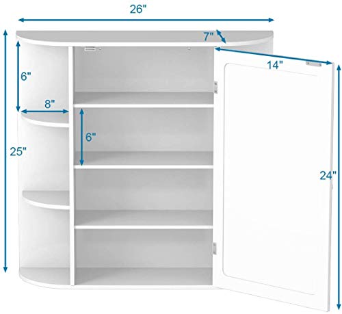Casart Wall Mounted Bathroom Cabinet With Mirror, Single Door Medicine Cabinet With 4-Tier Inner Shelf #TOP6