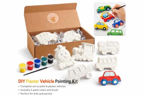 Image of EXPESIA Craft by Hanoosh DIY Kids Painting Kit with 6 Acrylic Colours and Brush, Creative Learning Activity, Gift for Children 2+ Years (Vehicles)