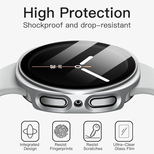 Image of JETech Cover Case with Screen Protector for Samsung Galaxy Watch 8 44mm, Overall Protective Cover, Built-in Tempered Glass Film High Sensitivity, 2 Pack (Silver)