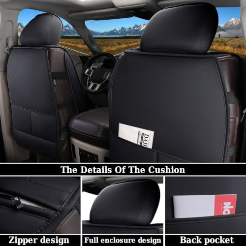 Image of Coverado Car Seat Covers Full Set, Leather RAM 1500 Seat Covers Protectors Compatible with 2002-2026 Dodge RAM 1500 2500 3500 Crew Double Mega Quad Cab with Flat Bench, Black&Blue line