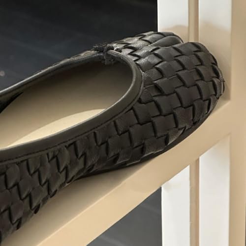 2025 Spring/Summer Fashion Sheepskin Woven Split-Toe Flats | Breathable & Comfortable Shallow Mouth Shoes | Stylish Square Toe Design with Tassel Detail 6