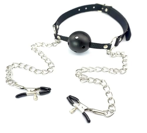 SM Gag with Chain Mouth Gag with Nipple Clamps Adjustable Ball Gag Bondage Flirting Game Fetish Sex Erotic Sex Toy Extreme Mouth Open Gag