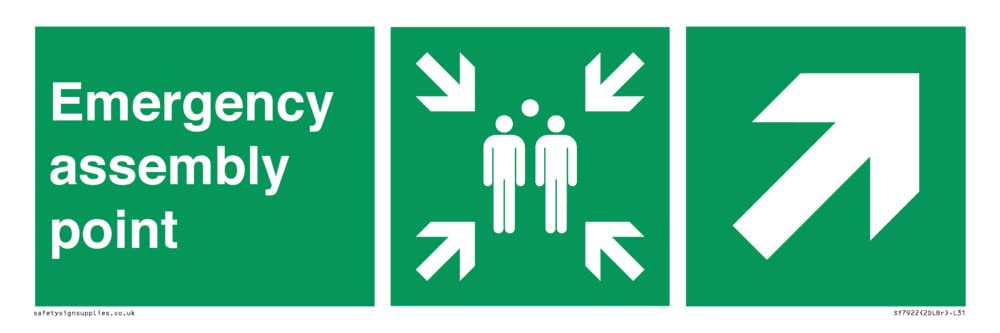 Emergency assembly point directional Up right arrow Sign - 300x100mm - L31