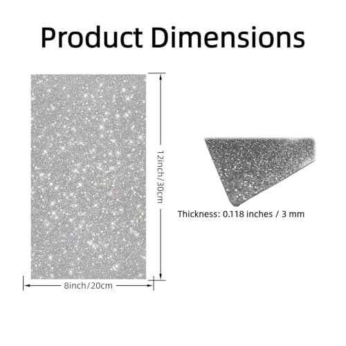 Image of Acrylic Sheets Both-Side Glitter Acrylic Sheets 1 /8 Thick for Laser Cutting Engraving Plexiglass Sheets for Art Design Crafting DIY Home Decore Festival Ornaments (2, Silver, 8X12inch)