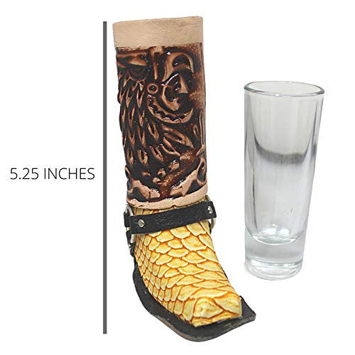 Mexican Shot Glasses, Square Toe Genuine Leather Boot Holder With Glass, Bar Gifts For Men, Cowboy Drinking, Color May Vary, 5.25 Inches #TOP3