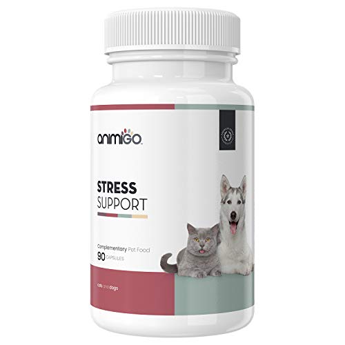 Suplemento de animigo anti-stress para gatos e cães | Situações de stress e ansiedade | para viajar, Separações e Ruídos fortes | Não Somnífero | com camomila e vitamina B | 90 cápsulas