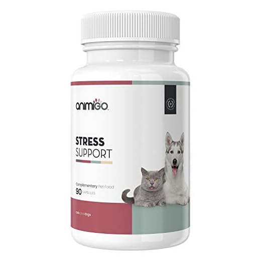 Animigo Suplemento Antiestrés para Gatos y Perros | Situaciones de Estres y Ansiedad | para Viajar, Separaciones y Ruidos Fuertes | No Somnífero | con Manzanilla y Vitamina B | 90 Cápsulas