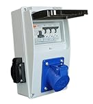 RoadEu - UK Power Distribution Box - 2X 13Amp Socket and CEE 32Amp Socket 3P 230V - Monophase Wall Combination Socket with Circuit Breakers and RCD, Designed for UK Market and Includes 13Amp MCB