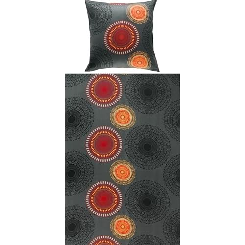 Leonado Vicenti 4 teilige Bettwäsche Mikrofaser 135x200 cm Kreise Grau schwarz mit Reißverschluss Sparset 3 REDBEST Bettwäsche, Bettgarnitur Satin Kreise anthrazit-Terra Größe 135x200 cm (80x80 cm) - 100% Baumwolle, mit praktischem Reißverschluss (weitere Größen, Farben)