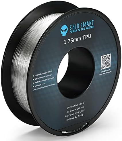 SainSmart - 101-90-165 Clear Flexible TPU 3D Printing Filament, 1.75 mm, 0.8 kg, Dimensional Accuracy +/- 0.05 mm